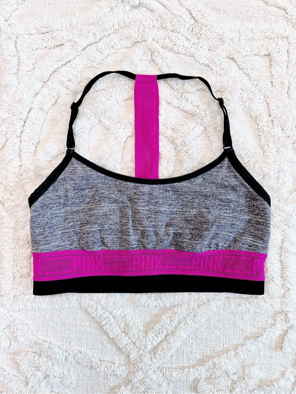 Victoria’s Secret PINK Gray Pink Racerback Sports Bra Medium